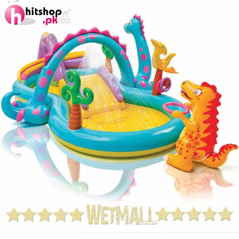 Intex Dinoland Play Center Inflatable Kiddie Spray Wading Pool with Fun Ballz 57135EP - Swimming Pools - Best Price in Pakistan - HitShop.pk